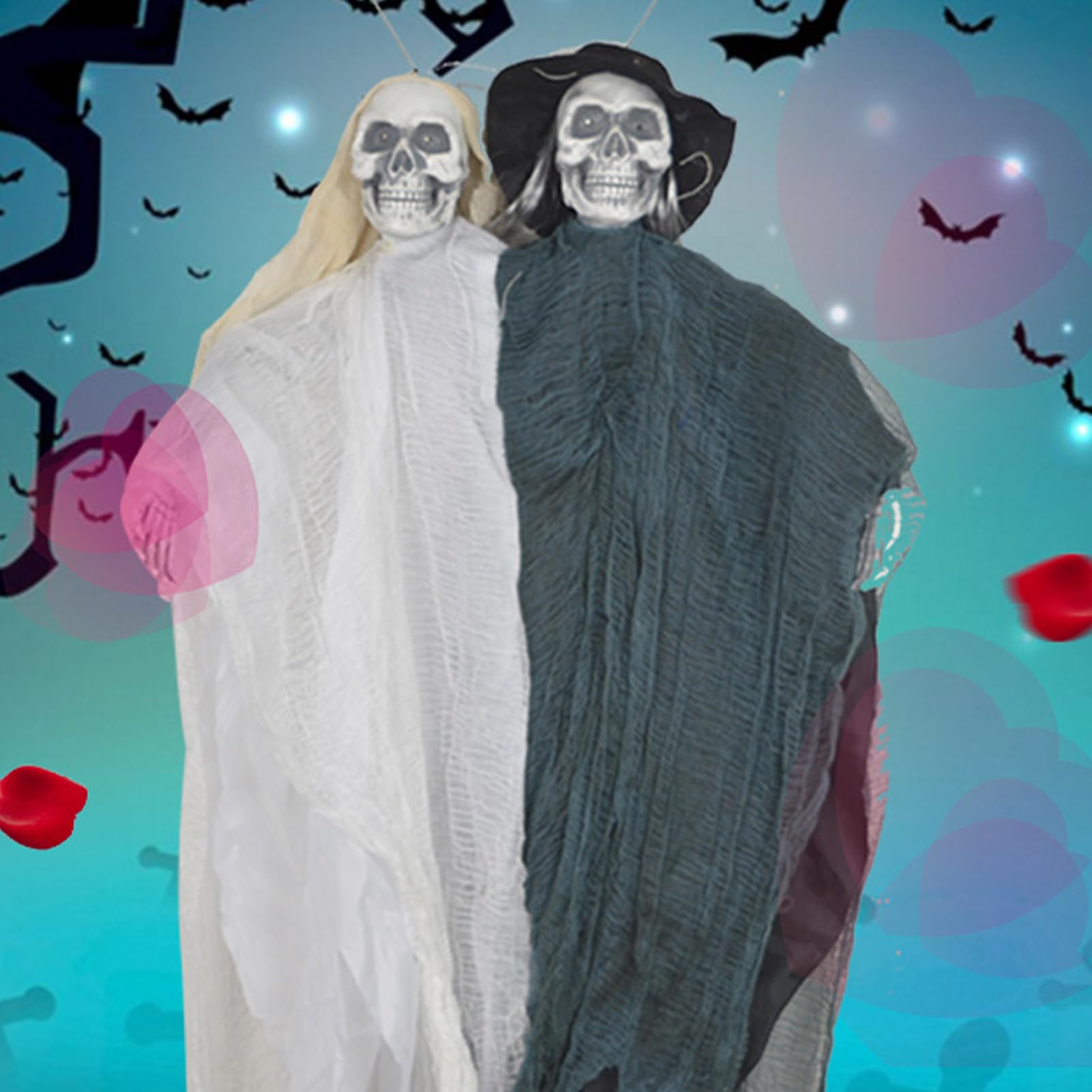 Szkielety na Halloween Horror Rekwizyty z Dźwiękiem Straszna Panna Młoda i | Dekoracje ogrodowe na Halloween na podwórko, ogród, werandę, patio, balkon, trawnik, tył