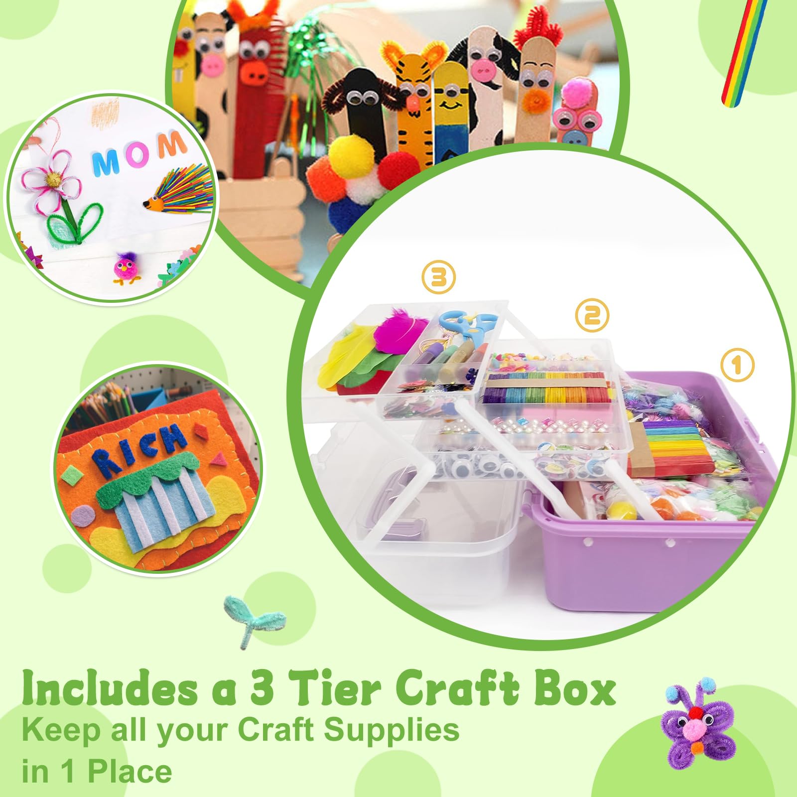 TOSUTO 3800+Pièces Kit Bricolage Enfant,livré dans une boîte de rangement pliable,DIY Activites Manuelles,cadeau de bricolage pour Noël,fête des enfants,cadeau pour filles et garçons de 4,5,6,7,8 ans