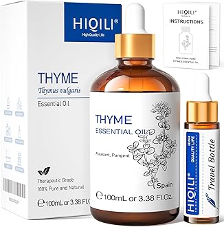 Hiqili 3.38 Fl Oz Thyme Essential Oil, 100% Pure Undiluted for Hair, Skin, Diffuser, Aromatherapy, Includes Travel Bottle of 10 ml - 100 ml