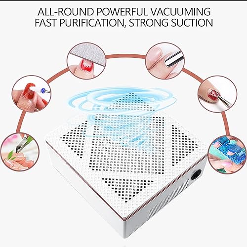 Miniatura 5 de GoLashFun Colector de polvo de uñas de 60 W con filtro reutilizable, aspiradora blanca, potente máquina de succión para arte de uñas, colector de