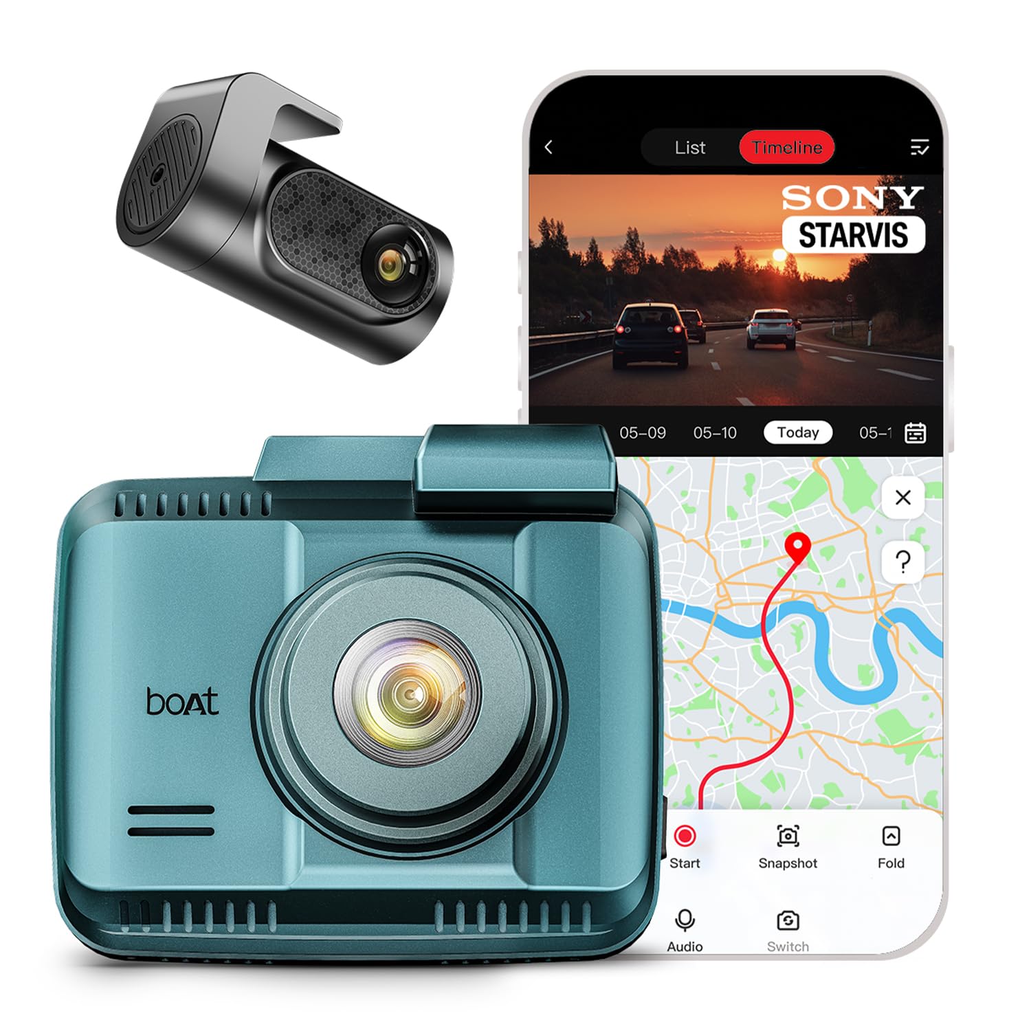 boAt 2026 Edition Hive Dashcam F1, Sony STARVIS 4K Ultra HD Front & Full HD Rear Recording, ADAS Voice Commands, Dual Channel Recording, GPS Route Log, Wi-Fi, 150° Wide FOV, Smart Parking (Steel Blue)-image-36