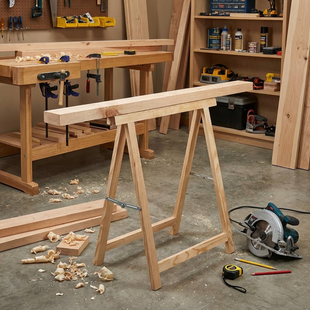 Suinga Pack 2 Caballetes de Madera Plegables para Carpintería y Bricolaje 74x73,5 cm | Ideal para Montar Tableros y Cortar Madera