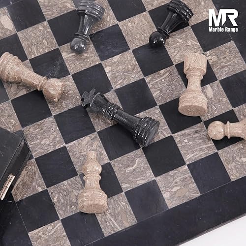 Miniatura 2 de Juego de ajedrez de mármol para adultos de 15 pulgadas hecho a mano negro y OceanicBoard con 32 piezas de ajedrez, 2 reinas adicionales y caja de