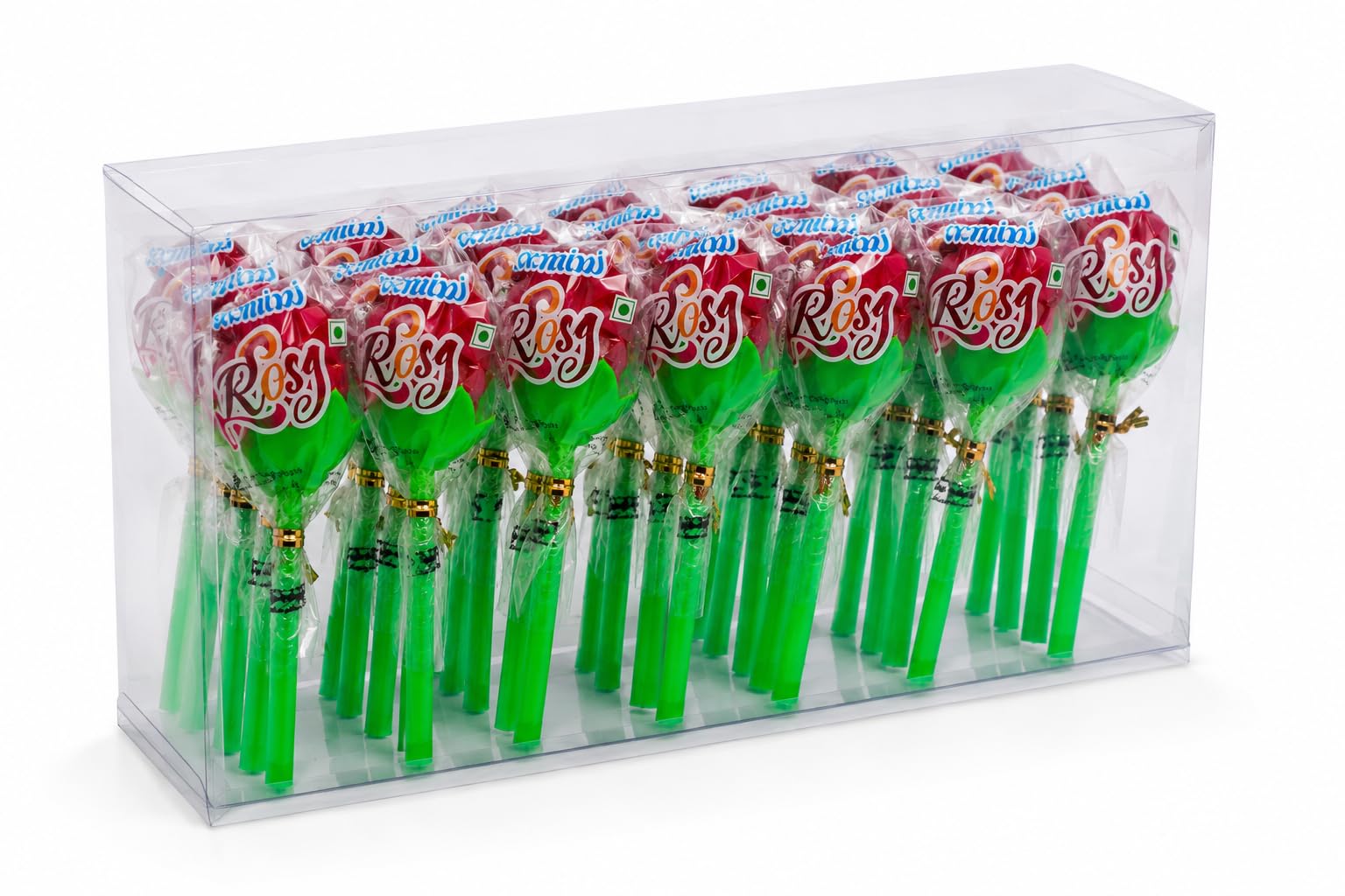 Rose Lollipop Candy, Strawberry Flavored, Chewy Jelly Gummy Pops