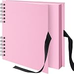 8x8 inch Scrapbook Photo Album DIY Picture Book 40 Pages, Thick Kraft Paper Scrap Book Album with Silk Ribbon Wedding Guest Book Memory Book for Baby, Family, Travel (Pink)