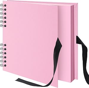 8x8 inch Scrapbook Photo Album DIY Picture Book 40 Pages, Thick Kraft Paper Scrap Book Album with Silk Ribbon Wedding Guest Book Memory Book for Baby, Family, Travel (Pink)