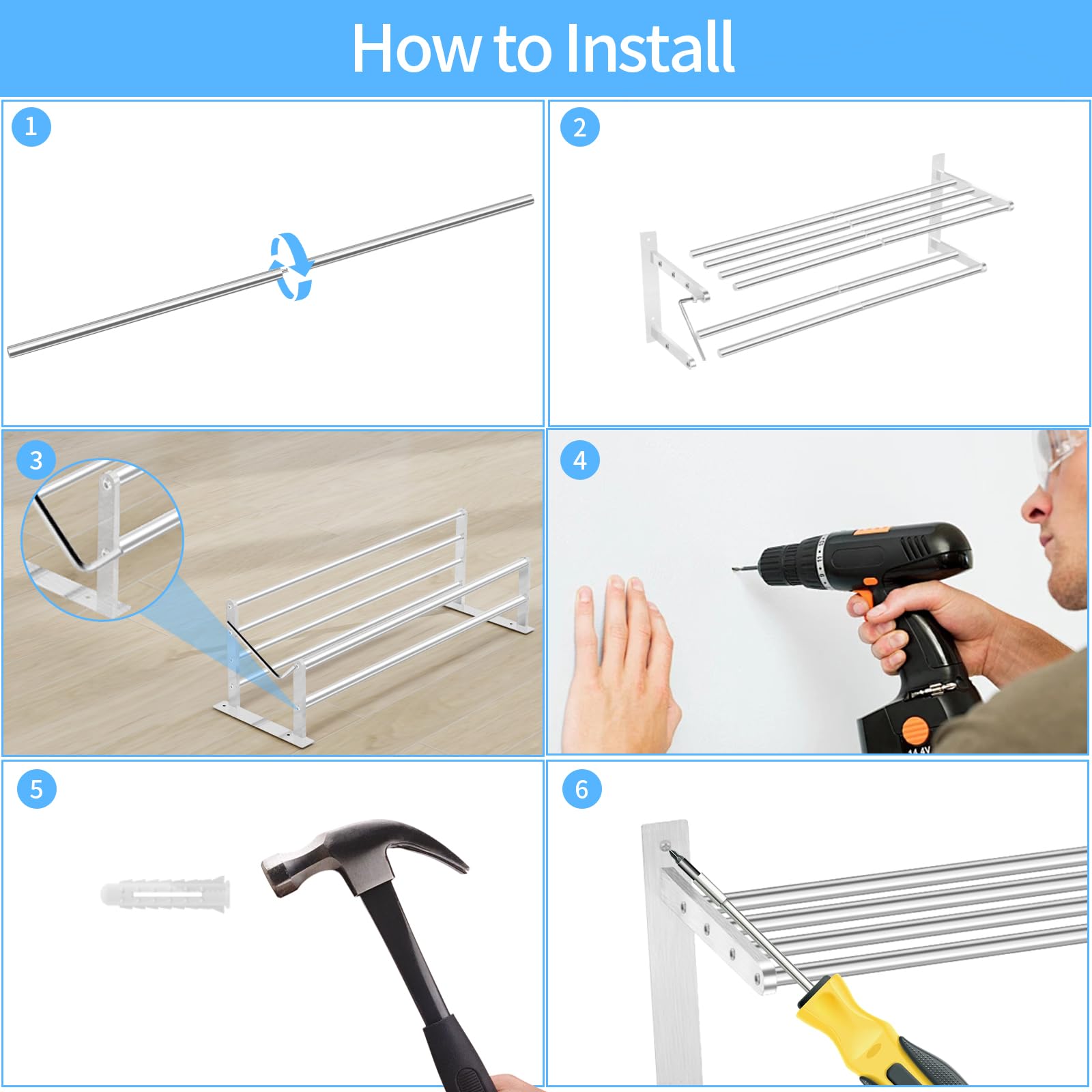 KLJKPA Toalleros de 24 pulgadas para baño, montaje en pared, níquel cepillado | Toallero de 2 niveles con barra de toalla doble, soporte para toallas, almacenamiento de toallas, acero inoxidable