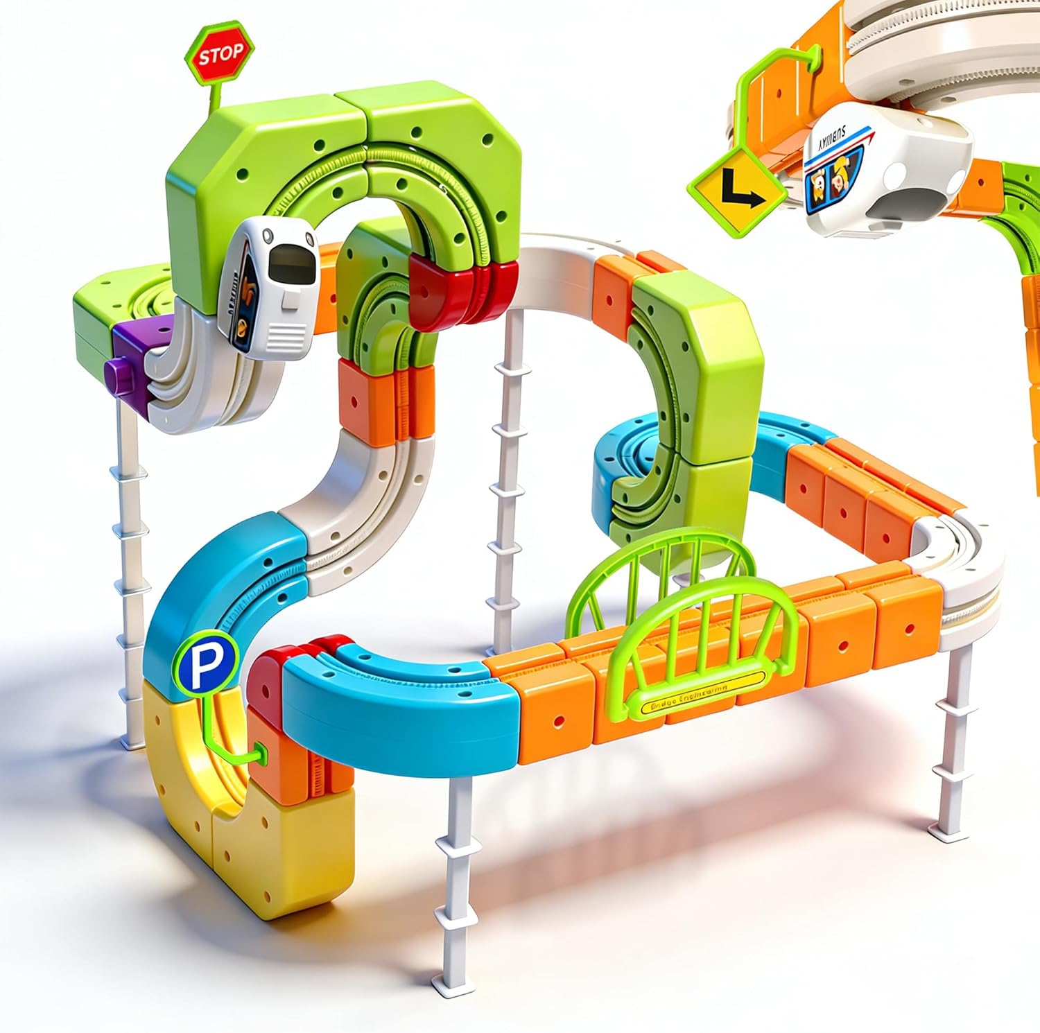 Electric Train Set for Kids 3 4 5 6 7 8, Upgrade 3-Track Flexible Race Track Railway Set, DIY 3D Car Track Block Train Toys for Toddlers 3-5, STEM Easter Gift for Boys Girls Birthday