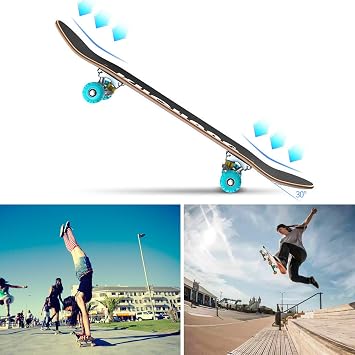 Skateboards for Beginners 31 x 8 inch Complete Skateboard for Kids Teens Adults, 7 Layer Maple Double Kick Deck Concave Cruiser Trick Skateboard for Boys Girls, Colorful Flashing Wheels