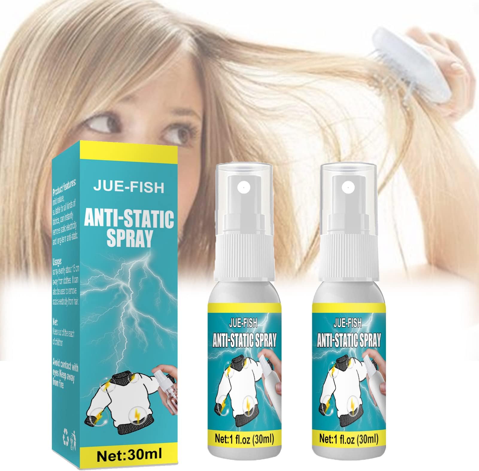 LMNH Hair Antistatic Spray, 30ml Wrinkle Release Spray, Natural Static Remover Sprays For Clothes, Travel Size Fabric Freshener, Lasting Anti-Static, Hypoallergenic, Scent Free (2PCS)