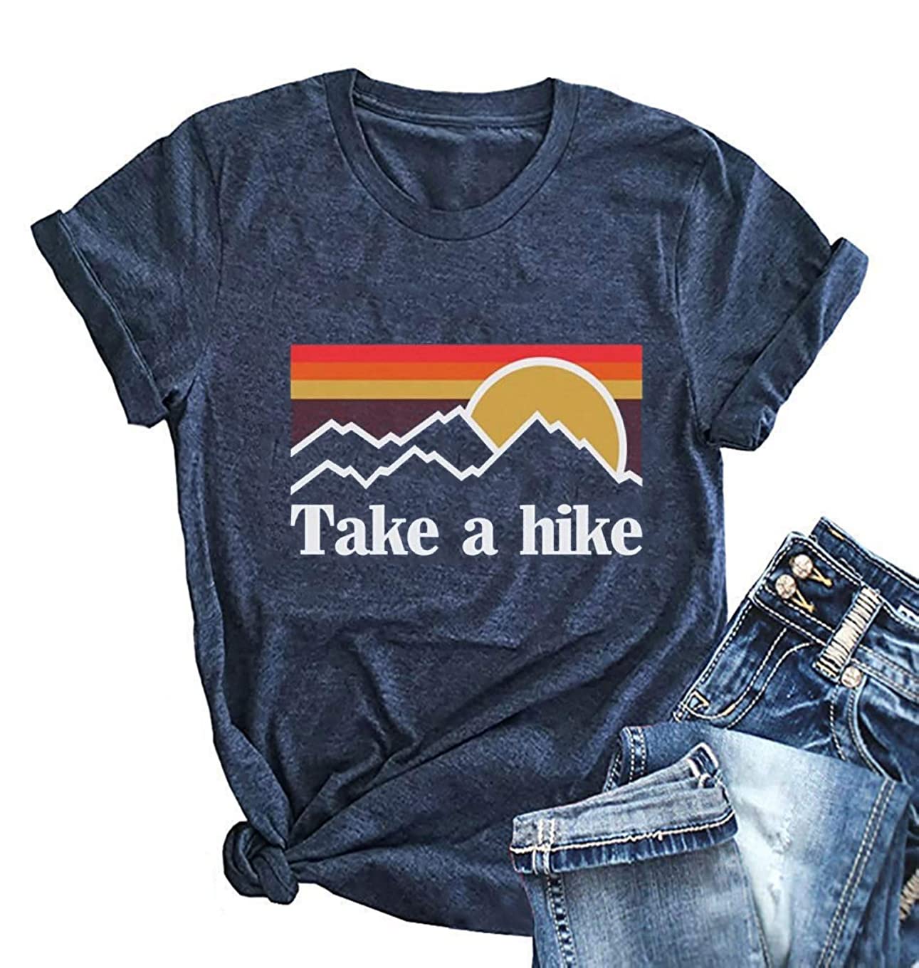 XiaomomoWomens Take A Hike Printed Short Sleeves T-Shirt Casual Camping Hiking Graphic Tee Tops
