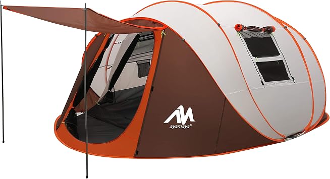 AYAMAYA Waterproof 6 Person Easy Pop Up Tents for Camping with Vestibule | Instant Setup, Double-layer Anti-condensation, Porch Poles Included, Large Size for Family 4-6 People Hiking, Travelling
