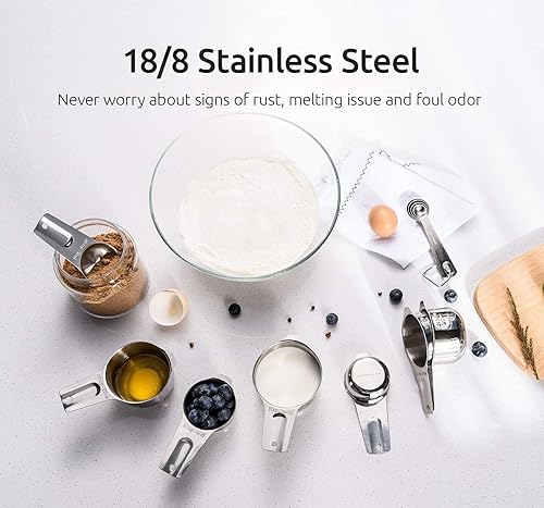 Miniatura 9 de U-Taste Juego de 9 cucharas medidoras de acero inoxidable 188 y taza medidora, juego de 7 para ingredientes secos y líquidos con medición grabada