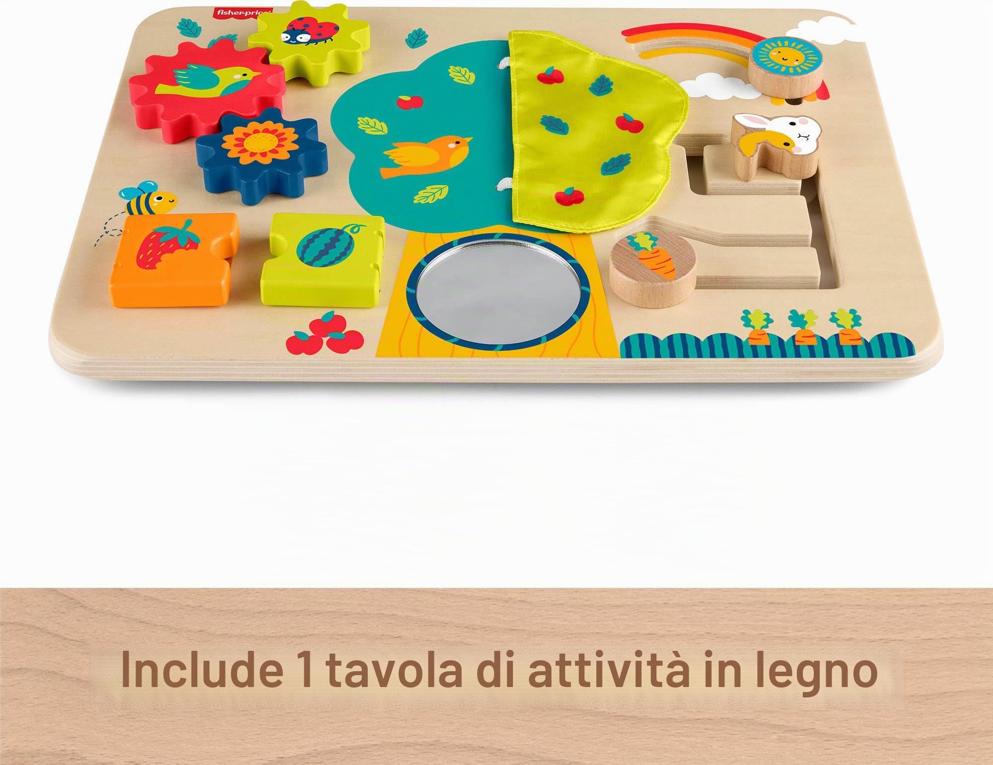 Fisher-Price Giocattoli per neonati, divertenti tabellone da gioco in legno, per bambini dai 6 mesi in su