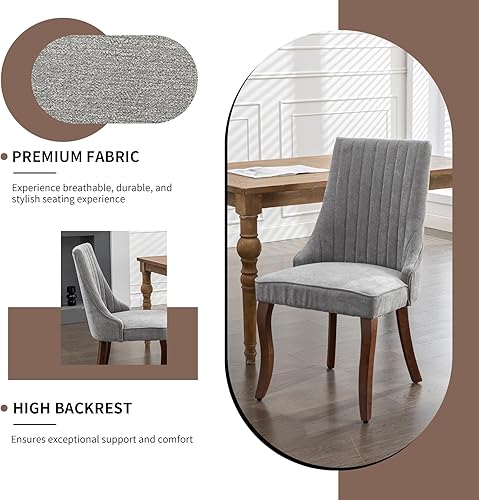 Miniatura 4 de Juego de 4 sillas de comedor modernas de mediados de siglo, sillas tapizadas de tela gris para cocina y comedor, sillas de cocina con patas de