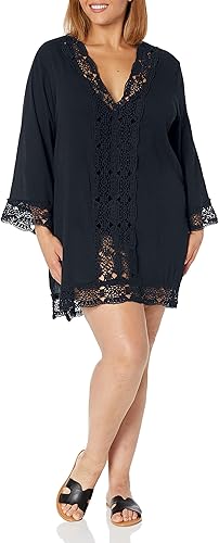 La Blanca Mujer LA8LR55W Manga Larga Salida para Traje de baño - Negro - 3X