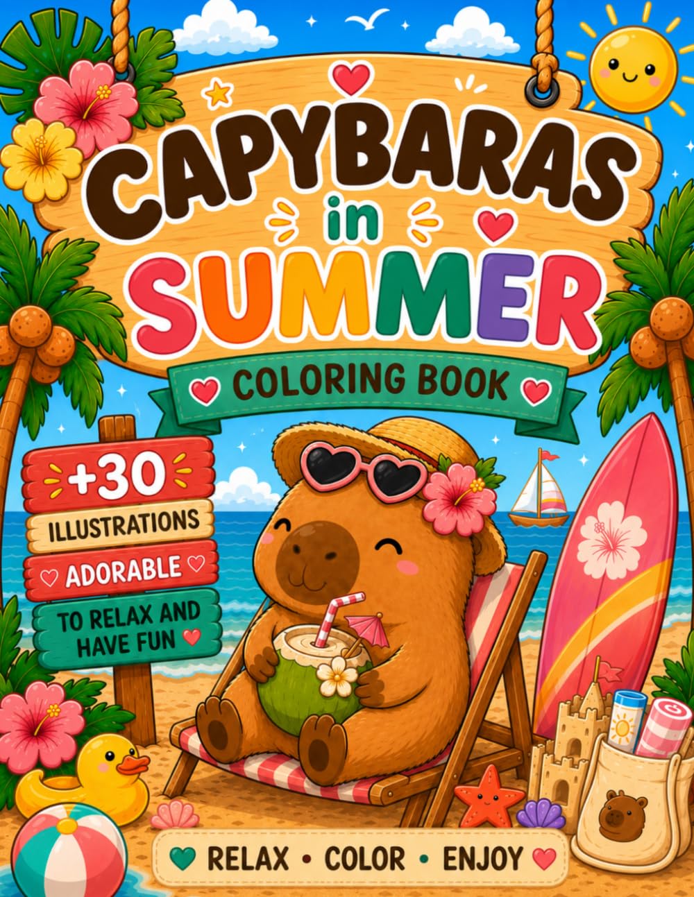 Cozy Capybaras: Summer Vibes: Coloring Book with 30+ Adorable Summer Capybara Illustrations for kids and adults (Cozy Capybaras Collection)