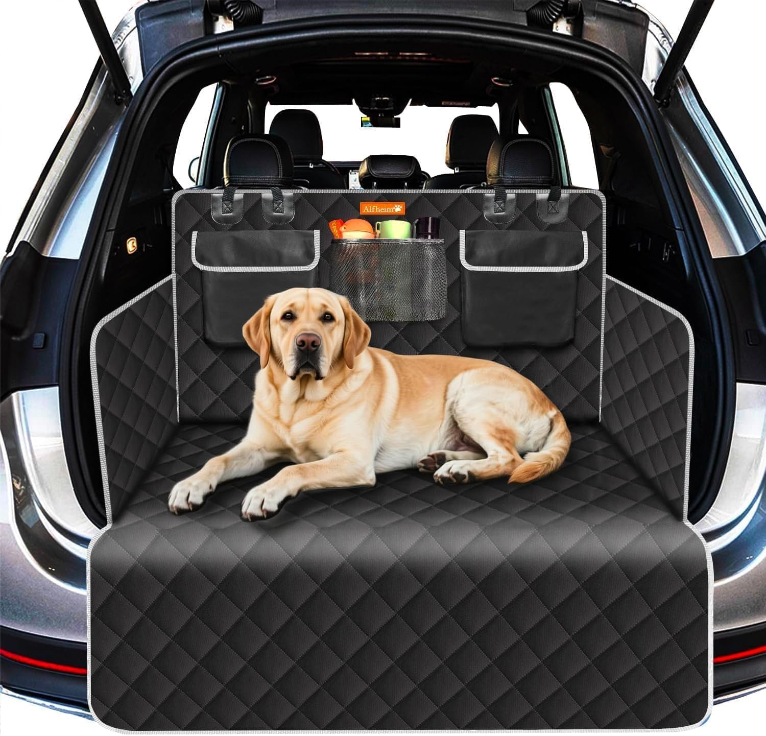 Alfheim Car Boot Liner Protector dla psa, odporny na łzy i wodoodporny, bezpoślizgowy umywalny pies tylne siedzenie z ochroną boczną uniwersalną dla samochodów, nieruchomości, ciężarówek, SUV