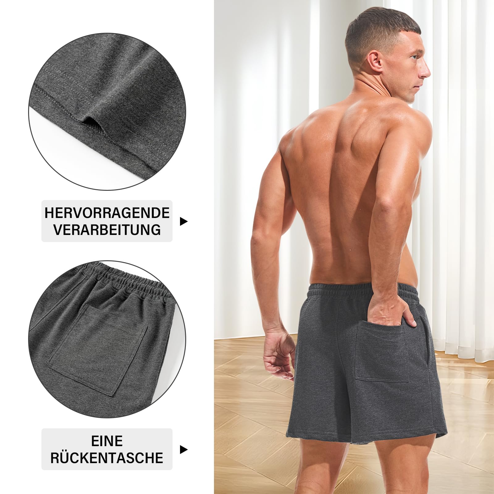 Amy Coulee Schlafhose Herren Kurz 5" Baumwoll Schlafshorts Verstellbare Taille Pyjamahose Herren Kurz Atmungsaktiv Sommer Shorts
