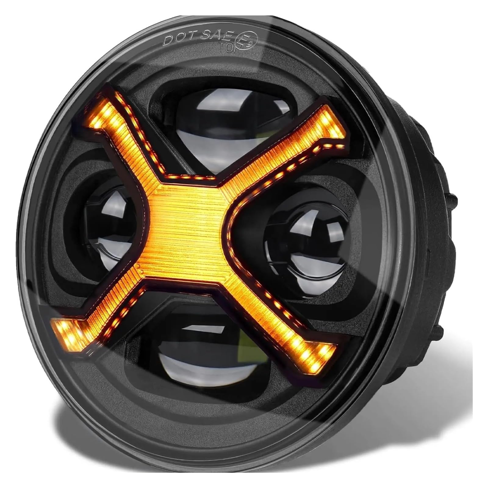 Motorcycle LED Headlight 5-3/4 5.75 Inch LED Motorcycle Headlight With White Hi/Low Beam Amber X DRL Round Headlights Headlights