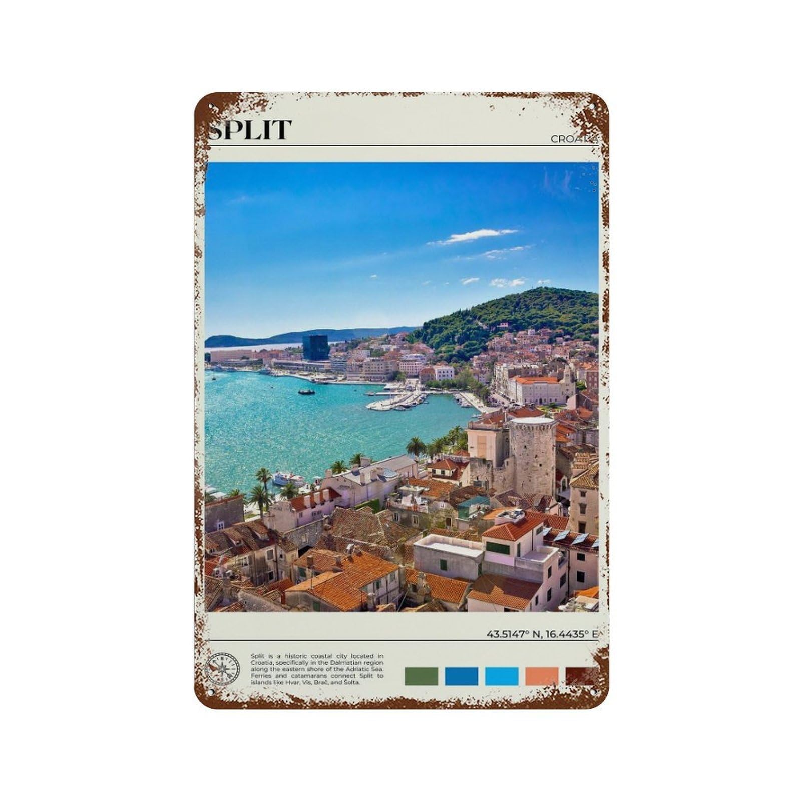 xiaoxiaoshen Real Photo Split Decor Croatia Wall Decor Art Metal Tin Poster Modern Home Decor Art Home Bar Shop Decorations Vintage Sign 30x20cm