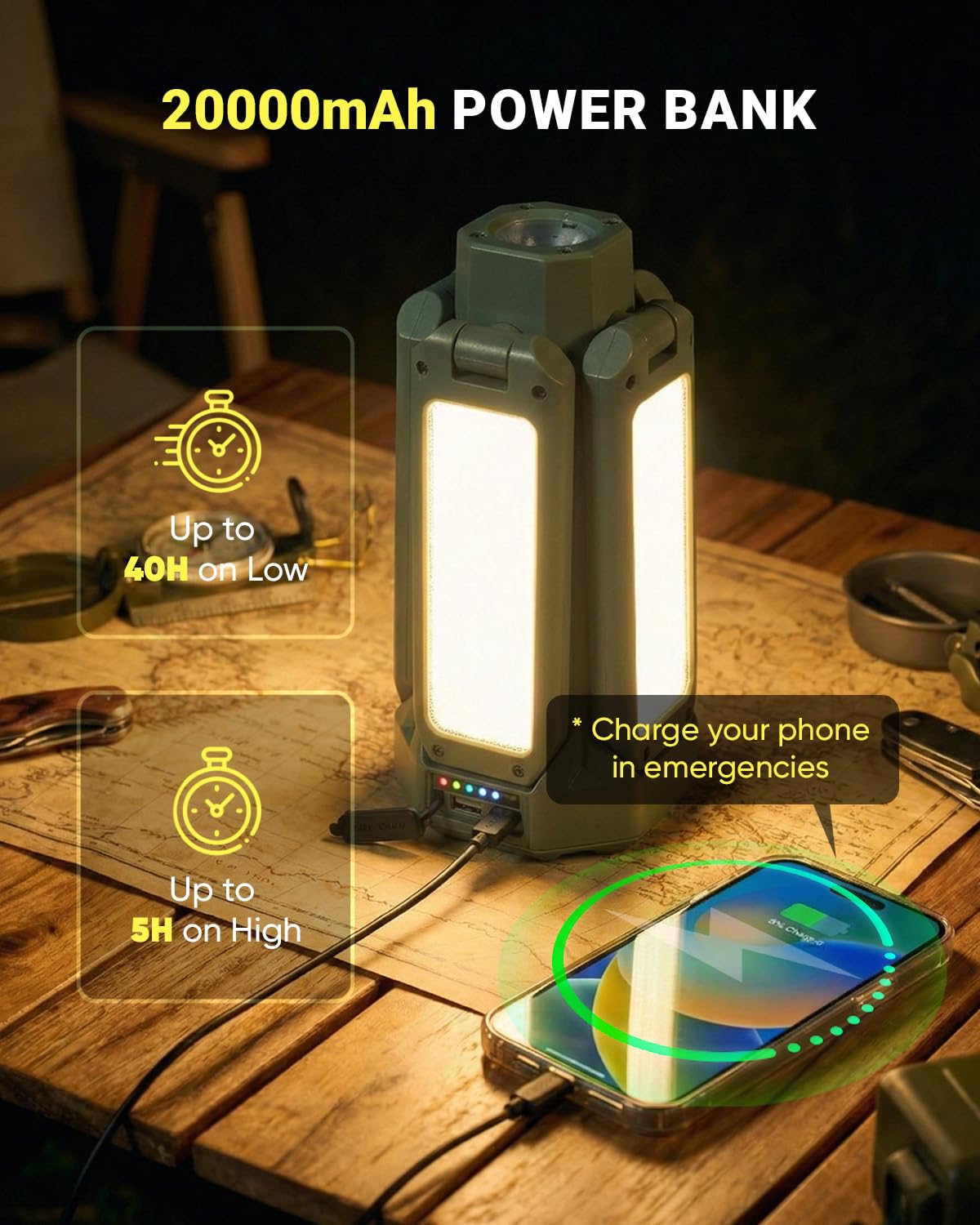 SakerNeo 20.000 mAh wiederaufladbare Campingleuchte mit Ständer, tragbares Arbeitslicht | 6500 Lumen, 2700 K-6000 K, dimmbar, höhenverstellbar, mit Magnetfuß, für Zelt, Notfall, Außenbereich