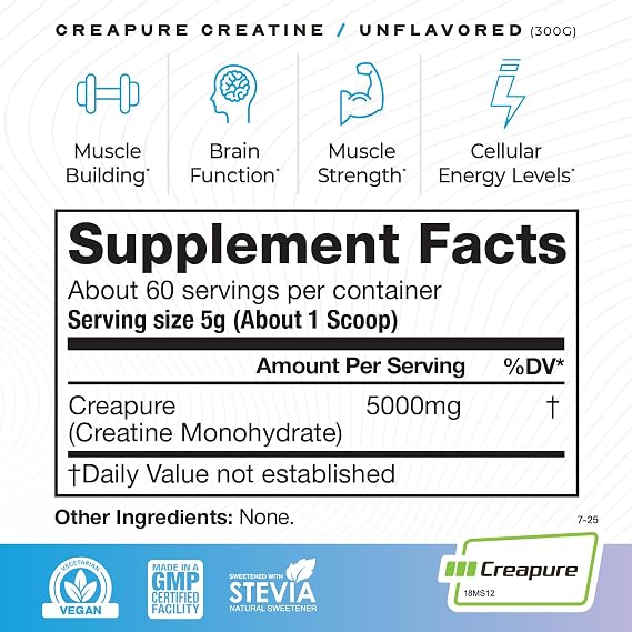 Muscle Feast Creapure Creatine Monohydrate Powder, Unflavored (300g)