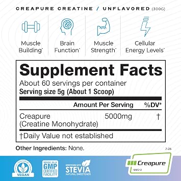Muscle Feast Creapure Creatine Monohydrate Powder, Unflavored (300g)