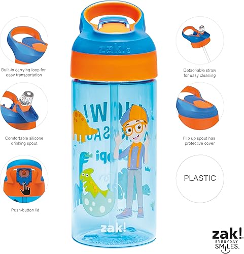Miniatura 3 de Zak Designs Blippi - Botella de agua para niños con cubierta de boquilla y bucle de transporte integrado hecha de plástico duradero diseño de