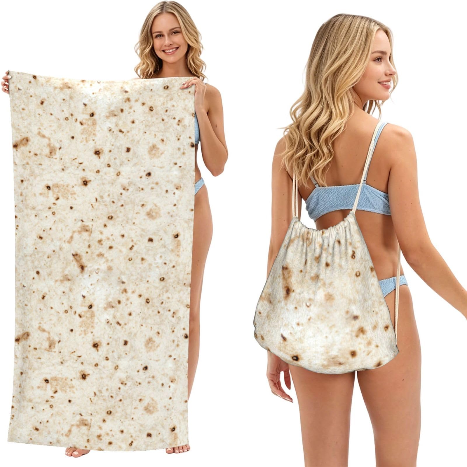 Poadnly As Picture Burrito, 2 In 1 Packable Towel Bag, Beach Towels With Drawstring Backpack For Travel Holiday Camping