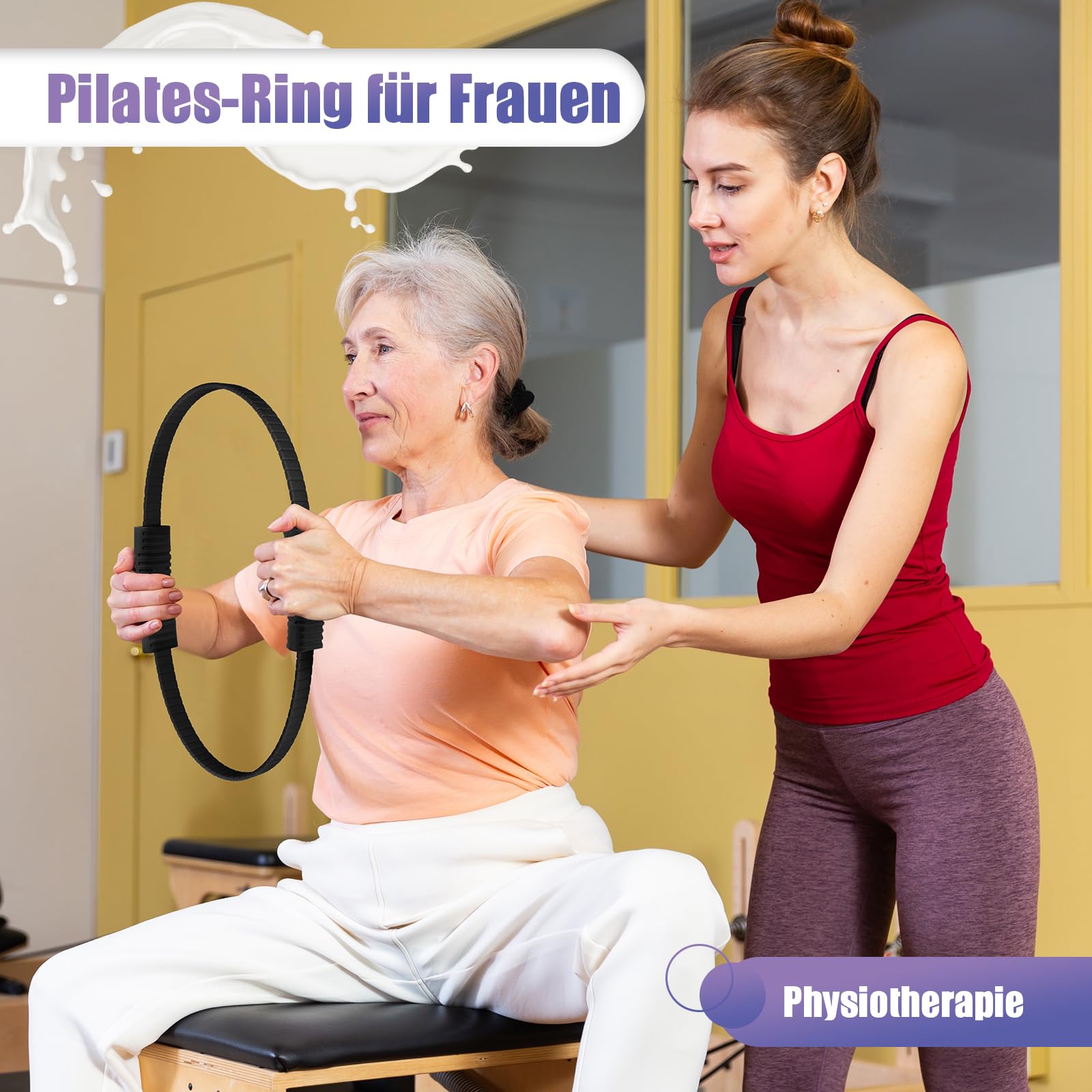 Pilates Ring, 34.5cm Silicone Pilates Magic Circle mit Doppelten Rutschfesten Griffen, Training Poster & Tragbarer Tasche, Pilates Ring Übungen für Beine Arme & Oberschenkel Gewichtsverlust für Frauen