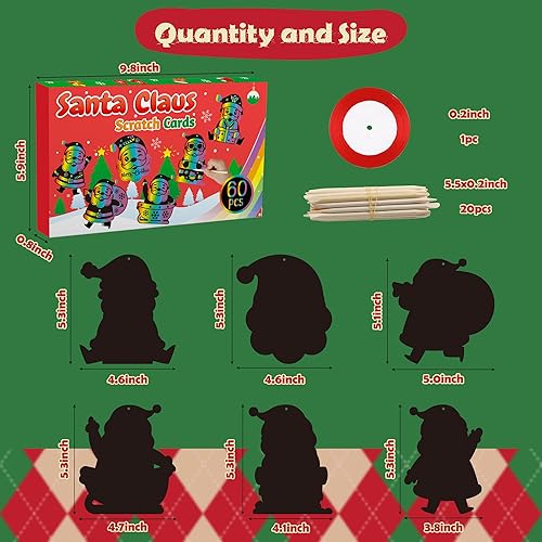 Miniatura 2 de CY2SIDE Juego de 60 tarjetas de Navidad de Santa Claus Rainbow Color Scratch para niños, DIY Papá Noel, arco iris, arañar, decoración de Navidad,