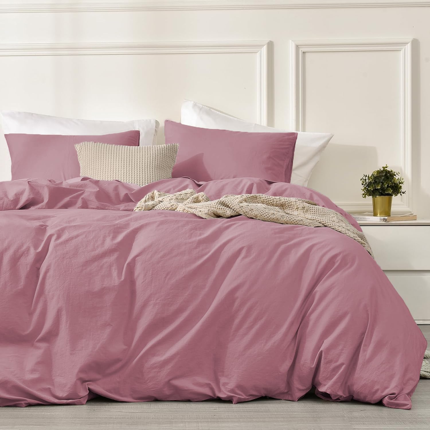 Juego de Funda Nordica Rosa Oscuro Cama 135/150 100% Algodón Transpirable Suave Moderno Juego de Funda de Edredón 240x220 y Fundas Almohada (50x75cm)