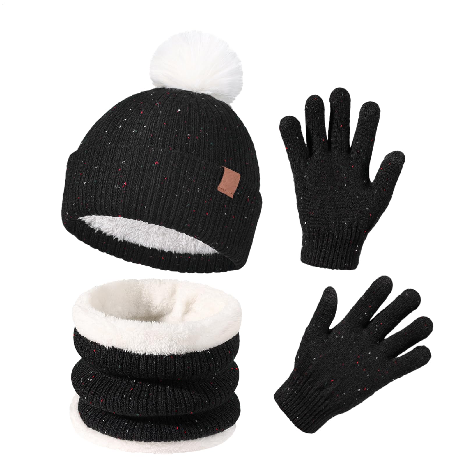 Set invernale con cappello e sciarpa e guanti per bambini, con cappello lavorato a maglia, morbido, confortevole, per il freddo, per passeggiate, pattinaggio, ciclismo, escursionismo, avventure
