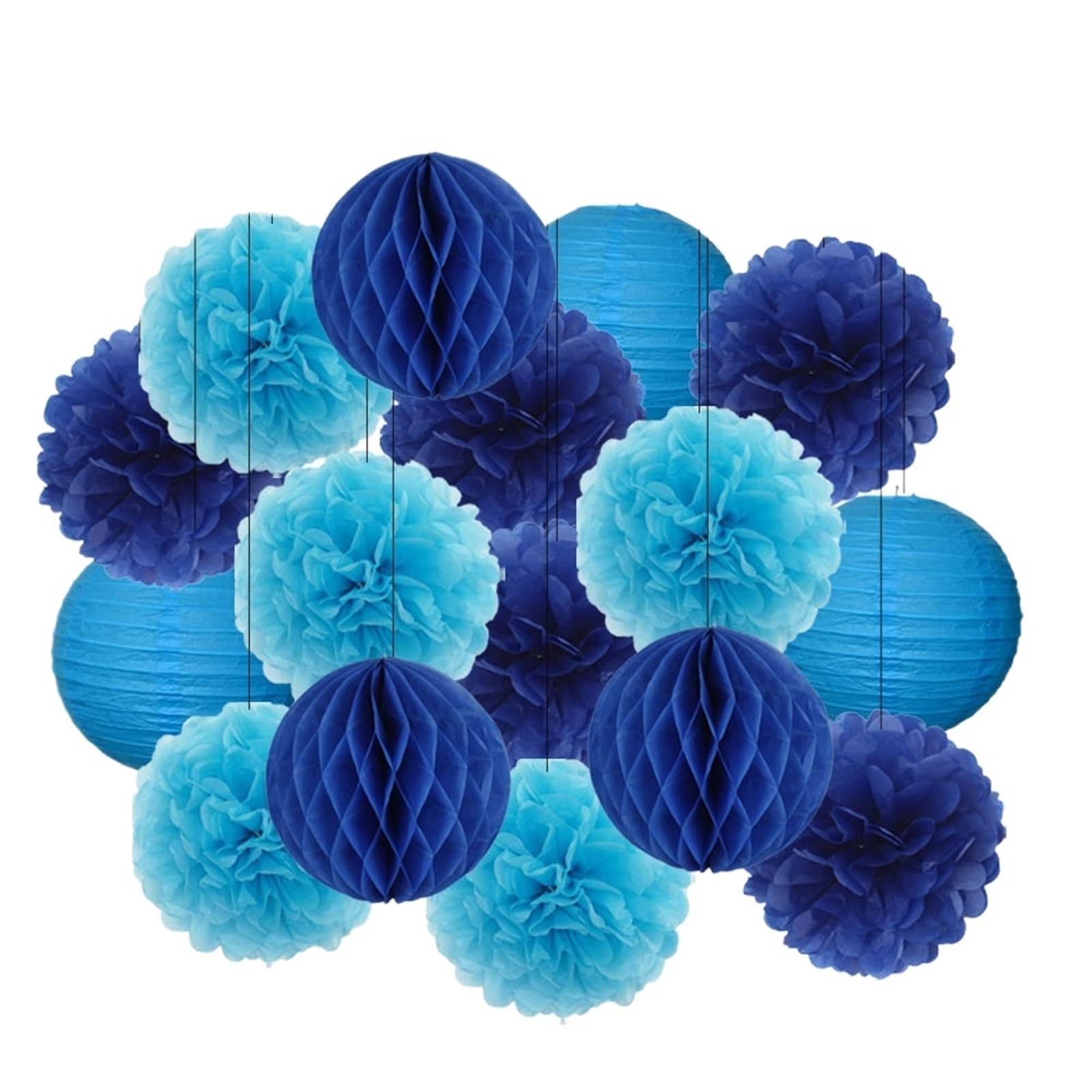 Papier Pompoms Deko Junge Mädchen Geburtstag Party Favor Gelb Set Falten Runde Papier Laterne Hochzeit Taufe Decor DIY Tissue Pompom(Dark Blue Set,12inch(30cm))