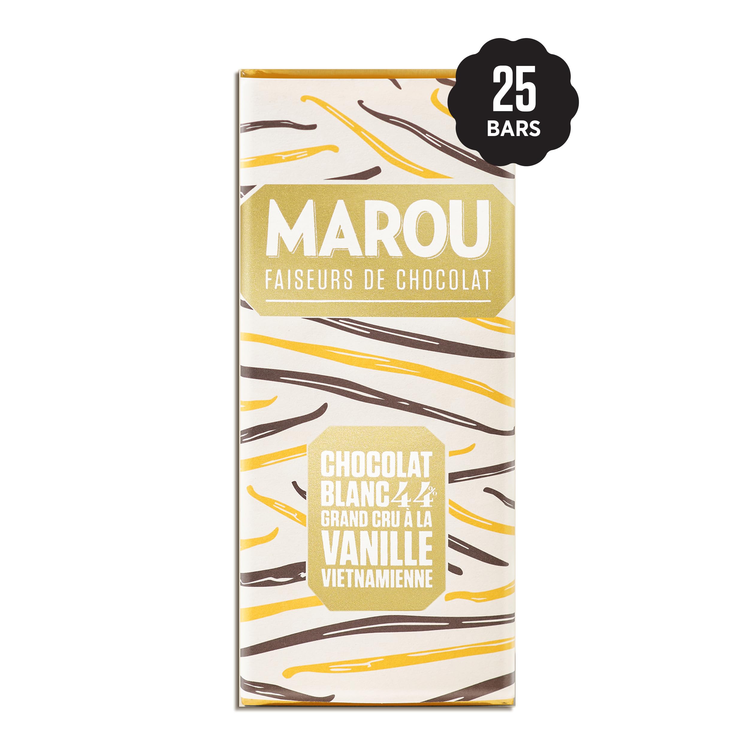 Marou – Mini Tableta Chocolate Blanco 44% Vainilla Vietnamita – 24 g – Sin lecitina, sin aromas artificiales – Origen Vietnam (Caja de 25)