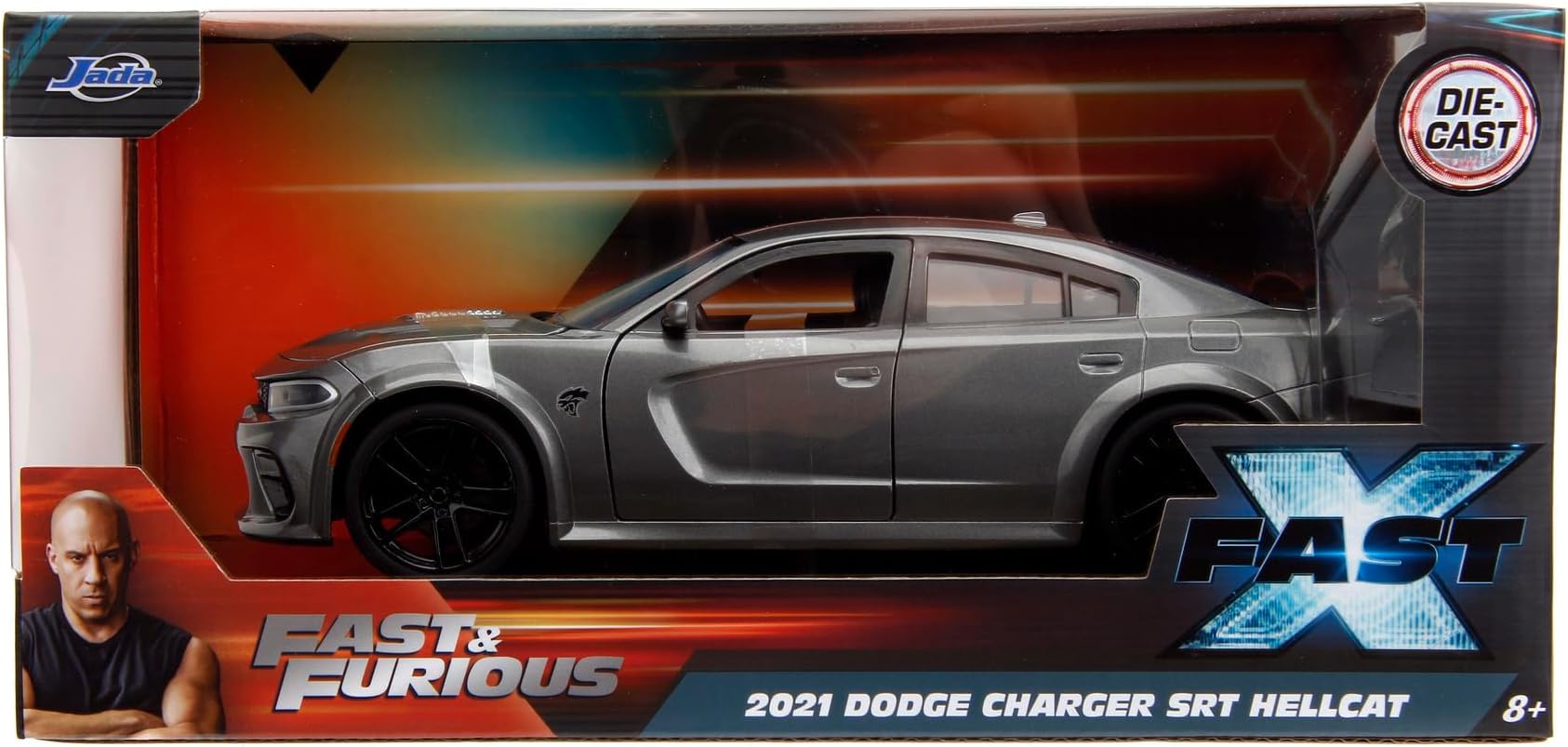 Toys - Fast and Furious Dodge Charger (1:24, Grey) - Model From Fast & Furious 10, 2021 SRT Hellcat Die Cast With Opening Parts, 19 cm, Ages 8+