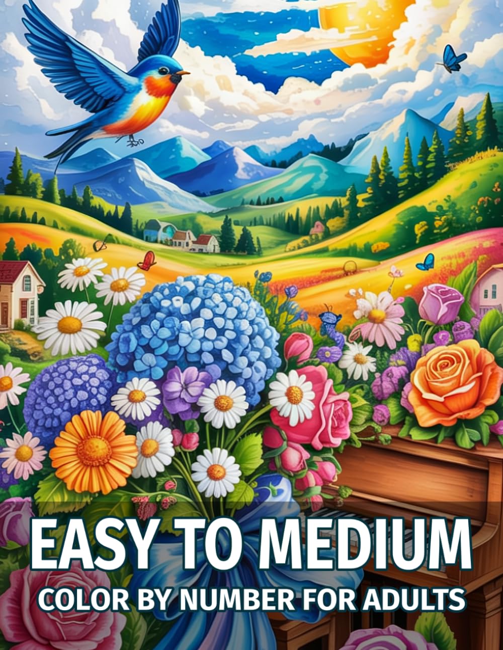 Easy To Medium Color By Number For Adults: Large Print Color by Number for Adults | 50 Relaxing Designs with Birds, Flower, Butterflies, Animals, Landscapes & More