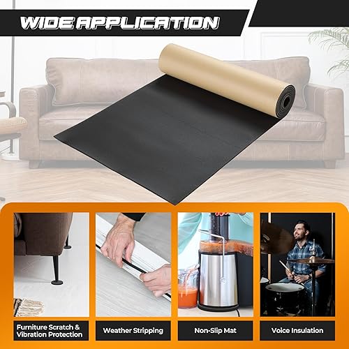 Miniatura 12 de NATGAI Esponja de neopreno con lámina de goma de espuma adhesiva de 1/2 pulgada de grosor x 12 pulgadas de ancho x 54 pulgadas de largo, cortado a