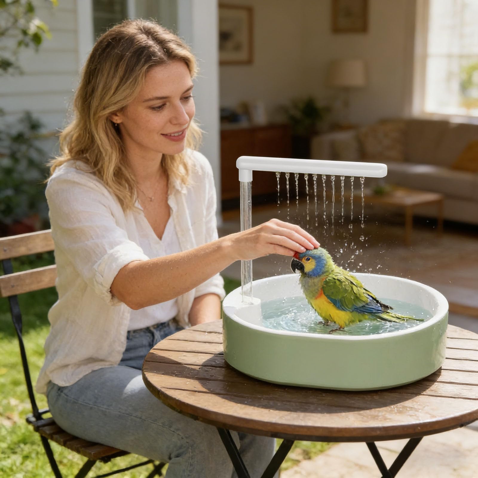 Automatic Electric Bird Bath, 26 Hole Flowing USB Powered Parrot Shower Tub, Large Cage Mounted Washing Tub for Parakeet Lovebird Cockatiel Conure Finch (White) - image 2