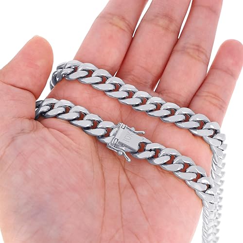 Miniatura 4 de Nuragold Collar de cadena de eslabones cubanos Miami de oro blanco de 10 quilates de 0.354 in, cierre de caja de joyería para hombre, 18, 20, 22,