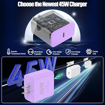 45W iPhone 18 17 16 Pro Max Charger Fast Charging with Type C Fast Cable