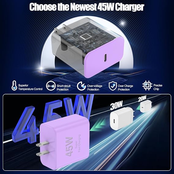 45W iPhone 18 17 16 Pro Max Charger Fast Charging with Type C Fast Cable