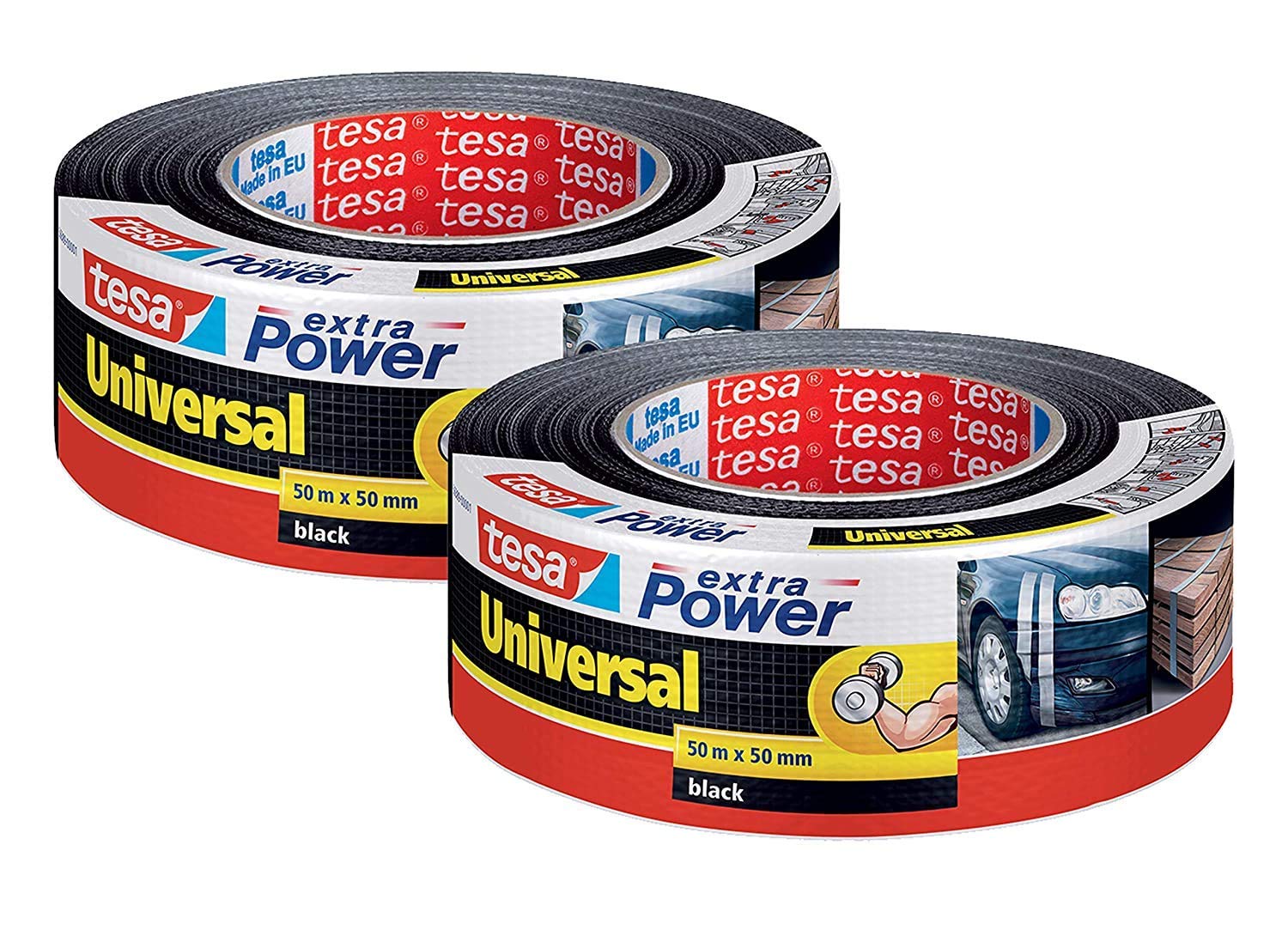 tesa extra Power Universal Gewebeband - Gewebeverstärktes Ductape zum Reparieren, Befestigen, Bündeln, Verstärken oder Abdichten (2er Pack // Schwarz)
