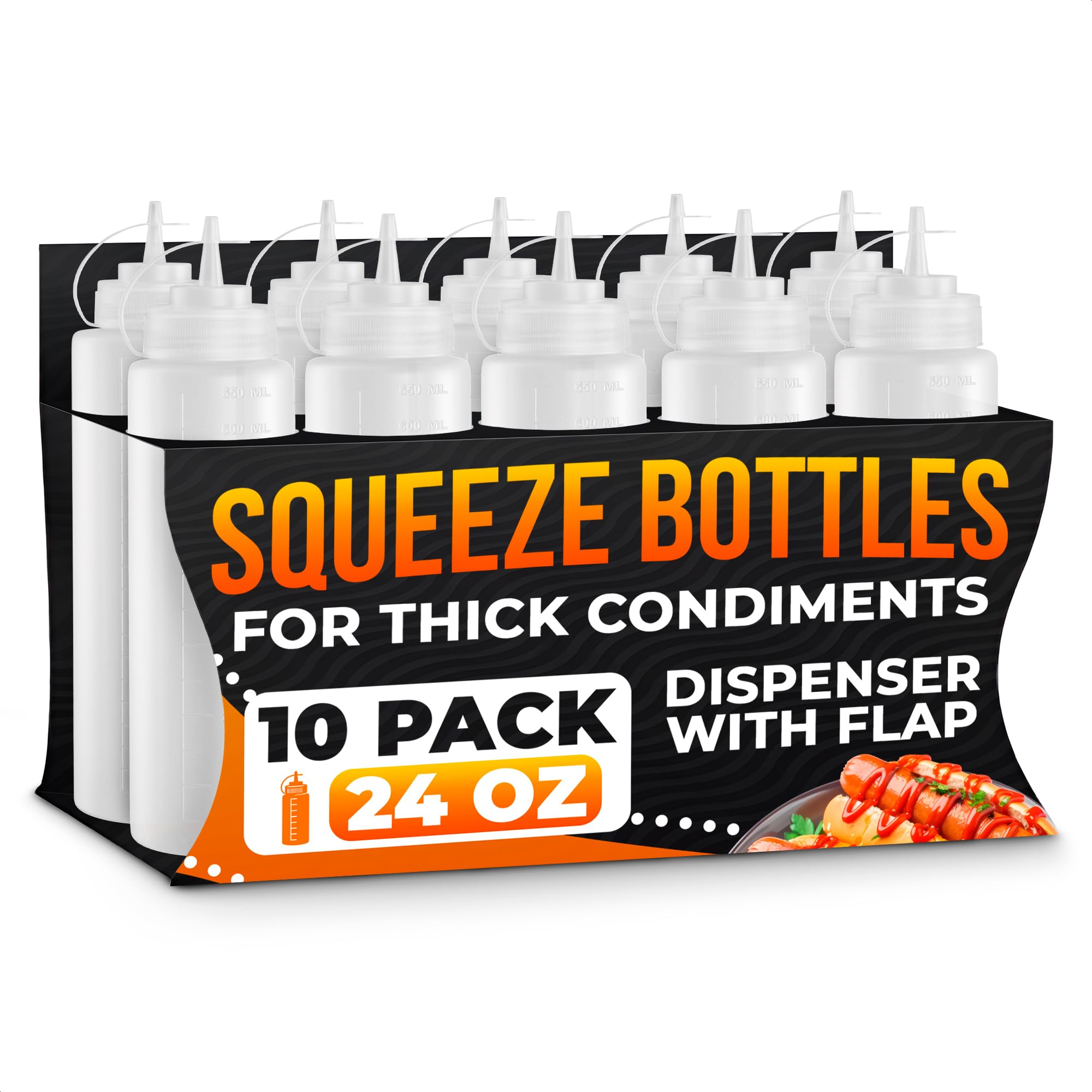Photo 1 of 10-Pack Plastic Condiment Squeeze Bottles 24 oz – Refillable Squirt Bottles with Narrow Tip Leak-Resistant | Great for Oil, Sauces, Ketchup, Dressing, Mayonnaise, Syrup, Summer BBQ, Kitchen & Catering