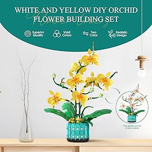 Under the Baubles Orchid Flower Building Set for Adults - Artificial Orchid Bonsai for Dinner Table Centerpieces & Home Decor - Creative Gift for Mother's Day, Anniversary, Birthday