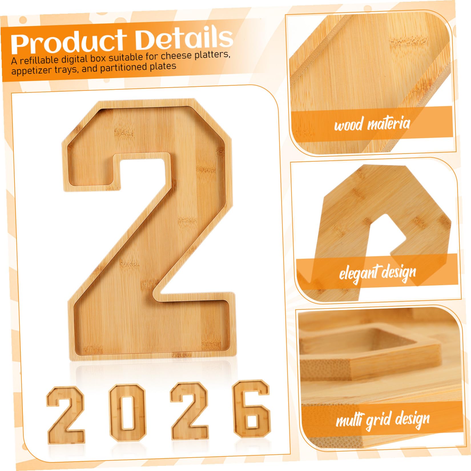 Set 1 Pezzo Vassoio in Legno Numero 2026 per Aperitivo Scomparti Multipli Design Raffinato per Frutta e Formaggi per Feste e Incontri di Famiglia