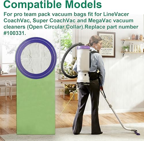 Miniatura 5 de 100331 - Bolsas de vacío para mochila ProTeam de 10 cuartos de galón  Compatible con Coachvac, Super Coachvac, Megavac, reemplaza la parte # 100331,