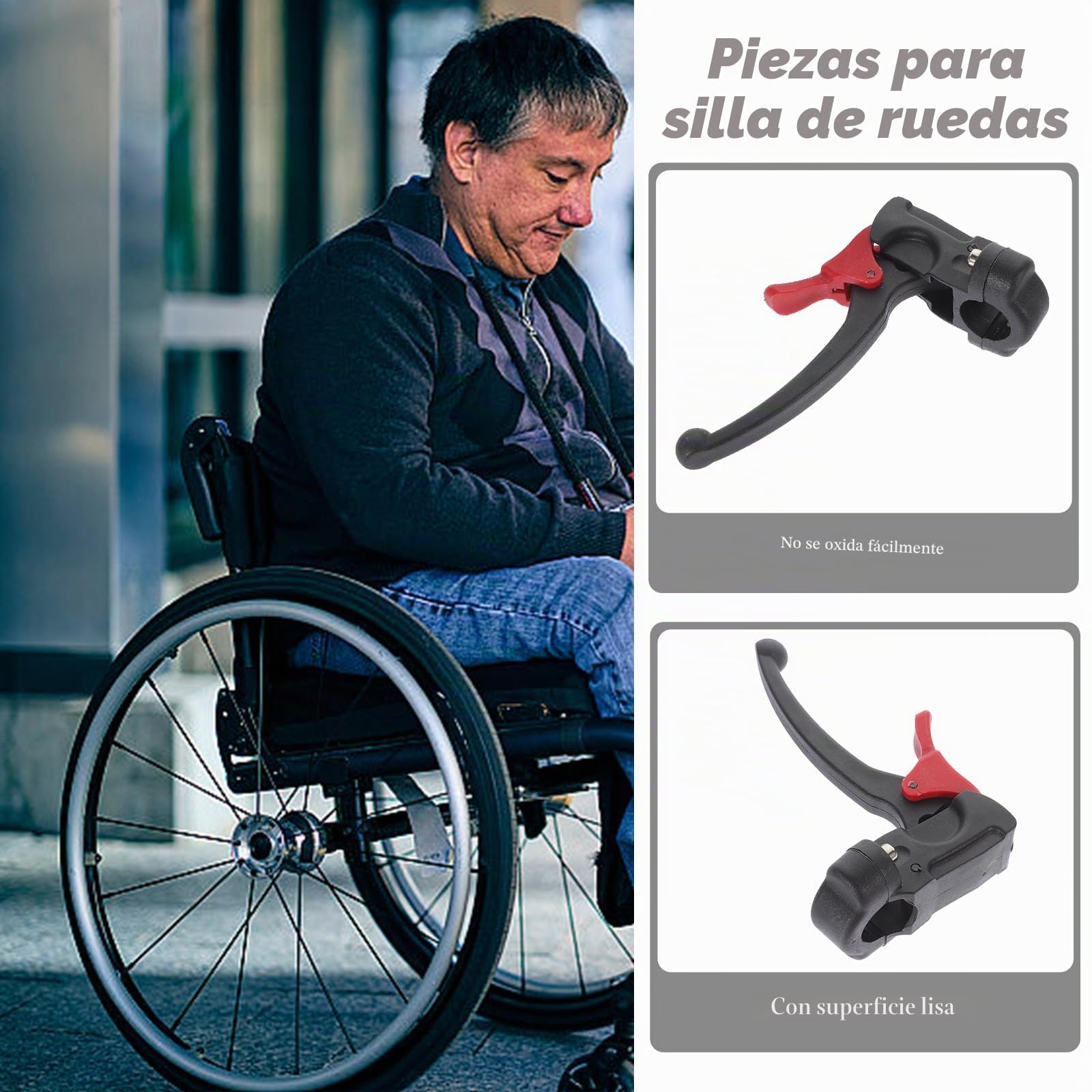 Healeved 1 par de manijas de freno para silla de ruedas, accesorios de freno manuales para silla de ruedas con agarre ergonómico, compatibilidad universal para silla de transporte y accesorios de