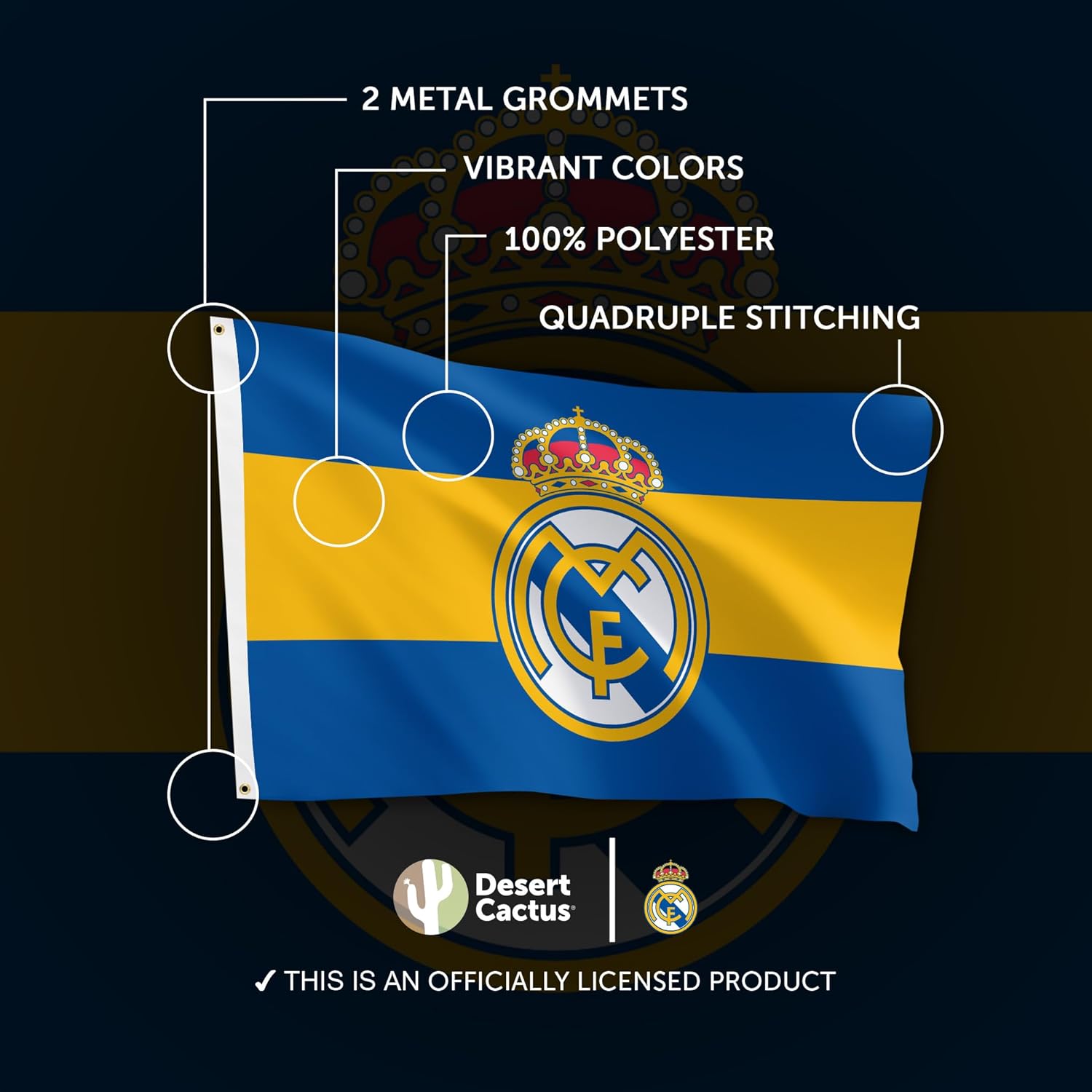 Desert Cactus Real Madrid FC Flag Los Blancos Madridistas Soccer 100% Polyester Indoor Outdoor 3x5 feet Team Flags (Flag E) - Image 4